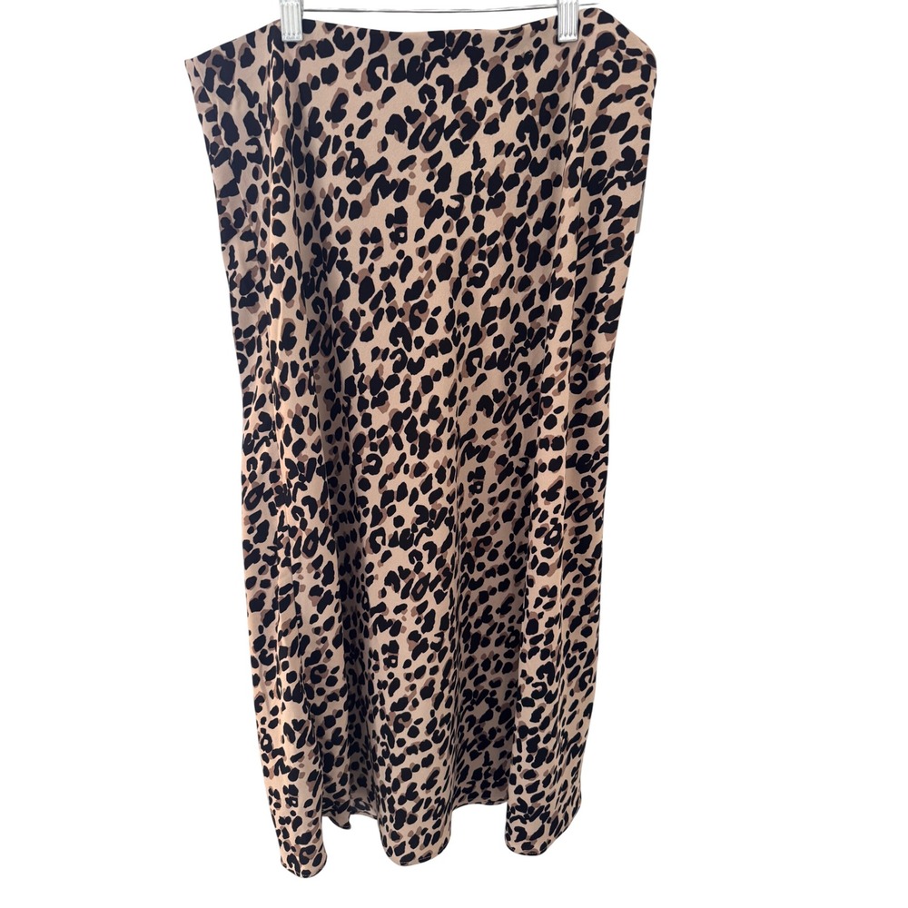 Halogen Leopard Print Midi Skirt Large NWT Tan Black Slip Skirt Mob Wife Y2K